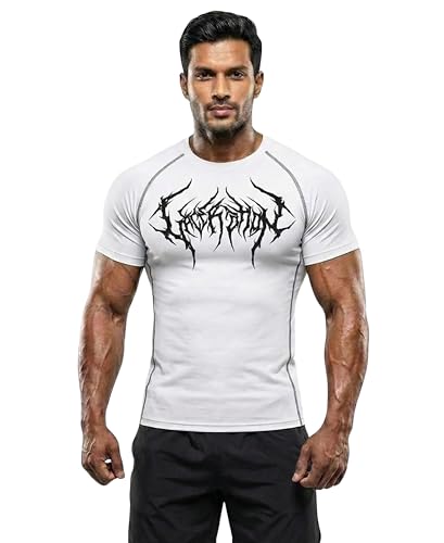 Image of BULLAR Men's Polyester Blend Compression T-Shirt, Half Sleeve Athletic Sports Tight, Crew Neck, Slim Fit Tshirt for Fitness and Workout
