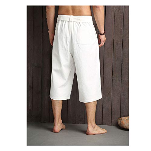 Seidarise Men's Japanese Kimono Traditonal Beach Pants Linen Capri Summer Harem Pants Wide Leg Cropped Pant4