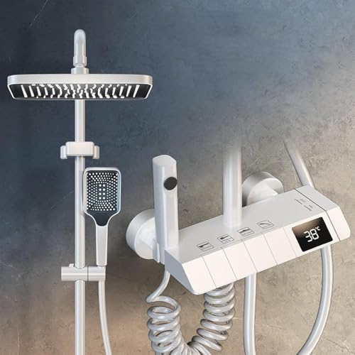 Kit doppio soffione doccia con doccetta, miscelatore termostatico e rubinetto a cascata in ottone, sistema doccia con display digitale, soffione doccia per un relax simile a una spa