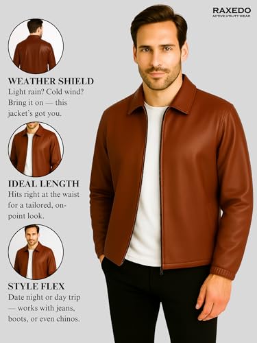 Image of Brown Faux Leather Jacket For Men - Lightweight Stylish Travel Outerwear For Bikers | Leather Jacket For Man - Stylish Lightweight Travel-ready Jacket