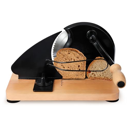 Manual Bread Slicers for Homemade Bread with Hand Crank Bread Slicer Guide with Metal Guide&Adjustable Thickness Stainless Steel Blade Sourdough Bread Slicer Cut with Scale Line and Suction Cup