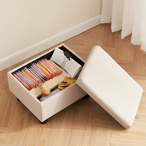 Rucuken Small Foot Stool Foot Stools Ottoman Foot Rest Footstool With Storage Footstools For Living Room Linen Beige #TOP5
