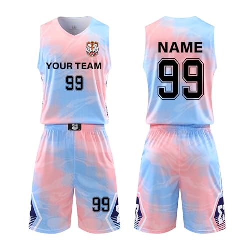 ORYG Customized Boy Girl Basketball Jerseys Personalized Adult Basketball Jersey Printed with Your Name Number Team Name Logo Blue Pink