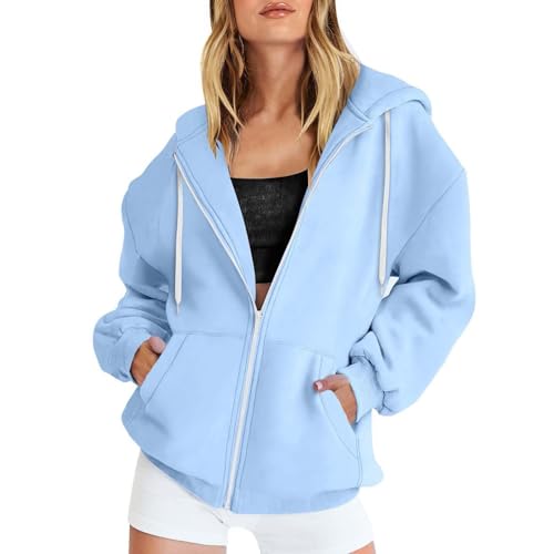 Genérico Sudadera con Capucha Mujer Chaqueta Chándal con Cremallera Capucha Sweatshirt Manga Larga Casual Abrigo Deporte para Invierno Otoño Abrigo Color Sólido Ocio Chándal Tallas Grandes