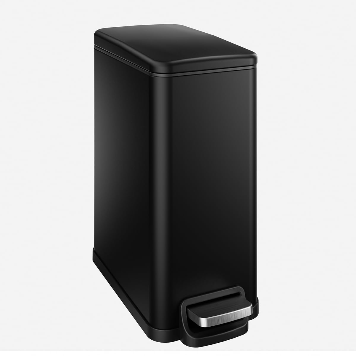 Slim Bathroom Trash Can with Lid Soft Close, 2.6 Gallon Stainless Steel Garbage Can with Removable Inner Bucket, Durable Step Pedal, Small Trash Bins for Toilet, Bedroom, Kitchen, Office 2.6 Gallon Black