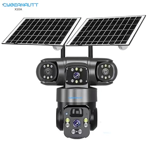 Image of XUGA - Cybernautt X10A 12MP 3 Lens PTZ DUAL Solar 4G Sim Wireless Outdoor CCTV Camera with Three Side View | 360 | Night Vision | Siren Alarm | Outdoor | Waterproof | 2 Way Audio | Use Air-tel 4G Sim