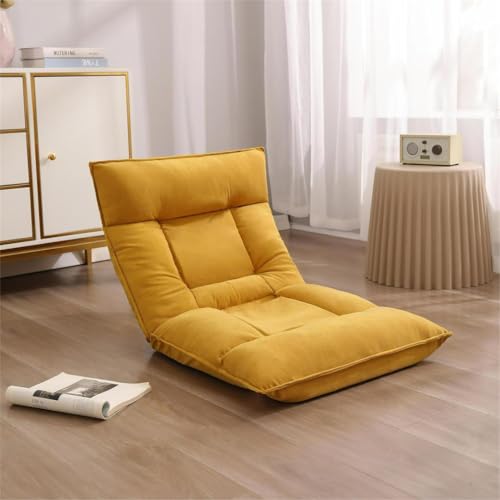 HJYXXSR Sillón Gaming Plegable y Acolchado, Color Amarillo, Convertible en Cama de Suelo, con 5 Posiciones de Ajuste para el Cuello y la Zona Lumbar, Silla de meditación.