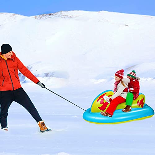 Sunshine-Mall Kids Snow Tube, Inflatable Snow Sled For Adults, Heavy Duty Snow Tube Made By Thickening,Snow Toys For Kids Outdoor (Ski Boat-New), Blue+Yellow, 126X76X55Cm #TOP1
