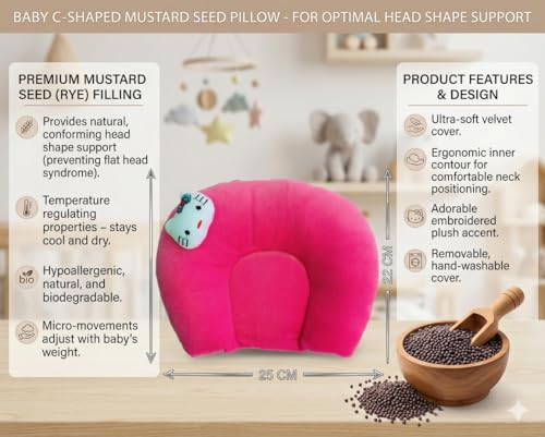 Image of Wavva Pillow for New Born Baby, Ideal for Round Head Shaping Pillow with Foam Cotton Cover for 0 to 12 Months Babies (Pink)