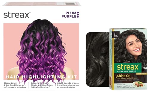 Streax Permanent Hair Colour, 100% Grey Coverage & Nourishing Cream Hair Colour Highlight Kit | Purple, Plum Purple – Pack of 1