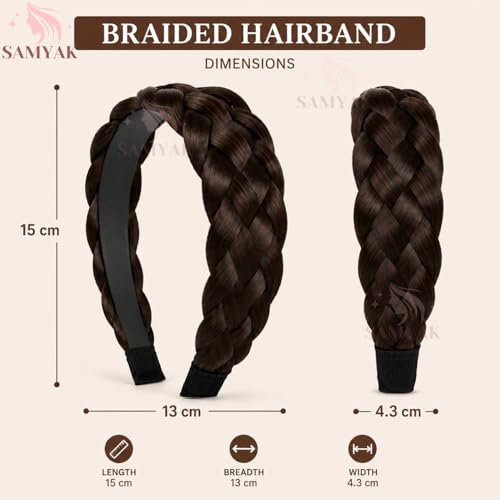 Image of Samyak Synthetic Hair Braided Hair Band 4 Plaited Headband For Women & Girls Fashion Hair Accessory (Dark Brown)