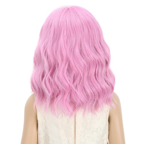 Image of PATTNIUM Kids Light Pink Wig Girls Short Wavy Pink Bob Wig Heat Resistant Synthetic Hair Wigs for Cosplay Party