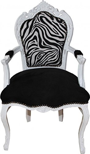 Casa Padrino Barroque Dinner Chair Black/Zebra/White with armrest - Limited Edition