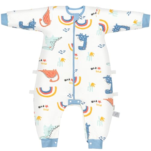 ZIGJOY Saco de Dormir para Bebé con Piernas, 1.5 TOG Saco de Dormir para Bebé 100% Algodón Capa de Aire Saco de Dormir para Niños Todo el Año, Dinosaurio Arco Iris, M(12-24 Meses)