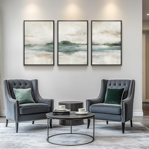 Large Framed Abstract Nature Landscape Wall Art for Living Room, Set of 3 Modern Canvas Prints Paintings Artwork for Walls, Green Lake Pictures for Hallway, Dining Room, Office Wall Decor 24x36 Inch - Image 5