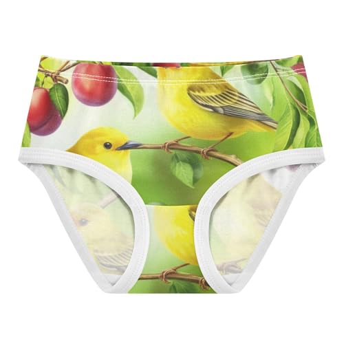 Watercolor Yellow Birds Tree Green Toddlers Underwear Floral 2t Cotton Cute Panties Girl Animals Briefs Underpants