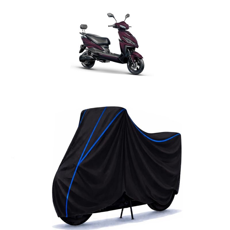 Image of Scooty Cover Water Resistant for e-Bike Wolf Plus | Universal Scooter & Bike Cover | Heavy Duty UV Dust, Rain & Scratch Protection | Elastic Fit All Weather Indoor Outdoor | Black with Blue Piping