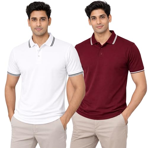 Image of Hangout Hub Men's Polo T Shirt | Solid | Plain Regular Fit Tees|Collar T-Shirts|Half Sleeves|Set of 1 & 2|HH.MP.MAR