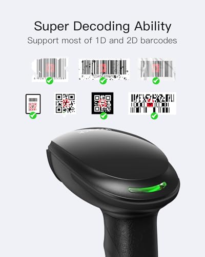 Image of Inateck 2D Barcode Scanner, Wireless Bluetooth QR Barcode Scanner, Handheld Scanner with APP and SDK, 1 Charge for 3 Months, BCST-23 Dark Gray