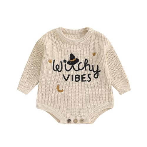BemeyourBBs Newborn Baby Boy Girl Halloween Sweater Knit Long Sleeve Embroidery Oversized Sweater Romper Warm Fall Clothes