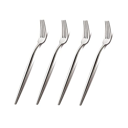 Snplowum 4pcs Classic Silver Salad Fork Set, 18/10 Stainless Steel Kitchen Utensils, Elegant Design Table Flatware Mirror Polish, 7.28 inch, 1.41oz