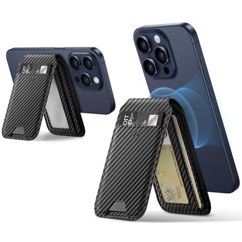 Image of ESR Magnetic Wallet, Compatible with MagSafe, for iPhone with Adjustable Stand, for iPhone 17 /16 /15 /14 /13 /12,Google Pixel 10 /Pro /Pro XL,3 Card Holder, Vegan Leather, Black Carbon Fiber