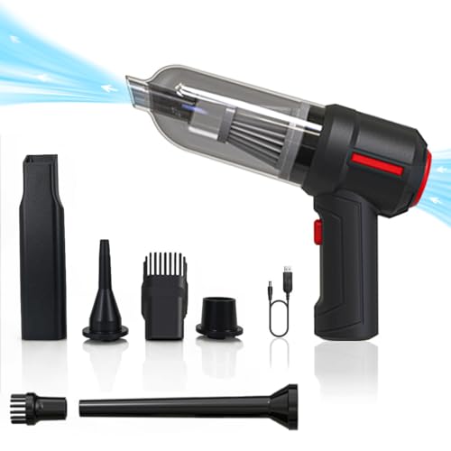 Compressed Air Duster & Mini Vacuum Keyboard Cleaner 3-in-1, New Generation Canned Air Spray, Portable Electric Air Can, Cordless Blower Computer Cleaning Kit (Black)