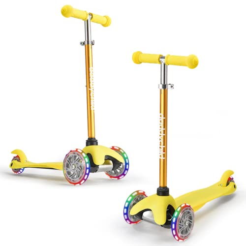 Image of 3-Wheel Kick Scooter for Kids Ages 3-8 Lean-to-Steer Toddler Scooter with Extra Wide Light Up Wheels, 4 Adjustable Heights, Foldable Scooters for Boys & Girls, Max Weight 110lbs (Yellow)