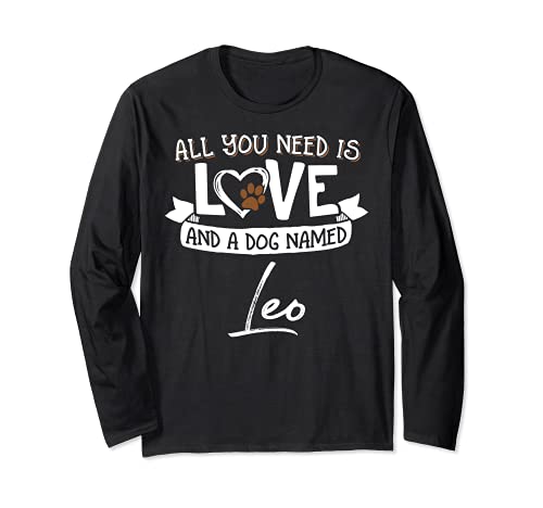 Cute Dog Named Leo Design for Women and Men Long Sleeve T-Shirt, Black