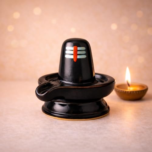 Image of Black Ceramic Shivling Idol for Puja & Abhishekam | Sacred Shiva Lingam for Home Mandir, Spiritual Decor | Auspicious Religious Showpiece for Gifting - 5 x 4 cm