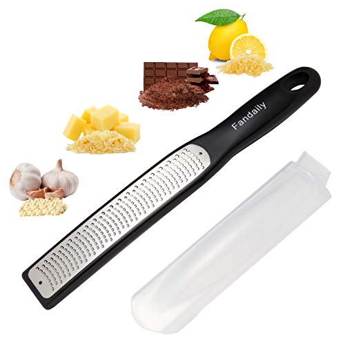 Fandaily Citrus Zester Hand Grater- Stainless Steel Kitchen Zest Tool for Lemon Orange Chocolate Nutmeg Ginger Hard Cheese Coconut and so on Black