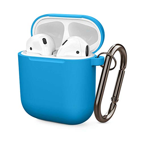 COVER SILICONE SLIM COMPATIBILE PER APPLE AIRPODS 1 E 2 CUSTODIA ANTIGRAFFIO + GANCIO (Azzurro)