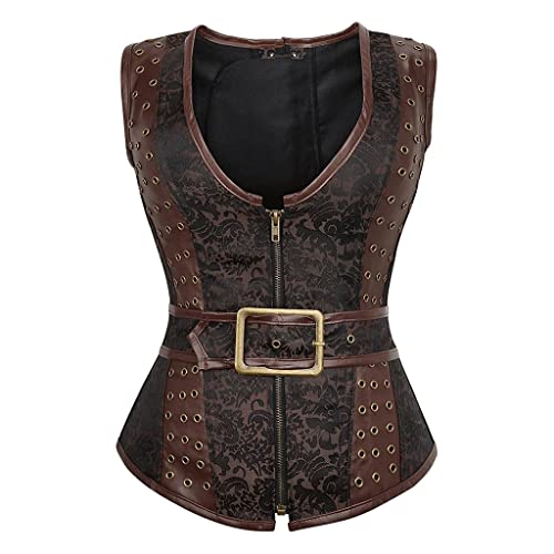 Corset en cuir brocart jacquard au design victorien et finitions métal