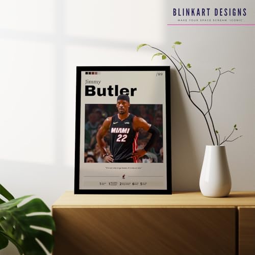 Image of BLINKART Jimmy Butler | Nba Basketball Player | Synthetic Wood Photo Framed Wall Hanging Poster For Room & Office Bedroom Living Boys And Girl Room Home Wall Hanging | 12x18 Inches