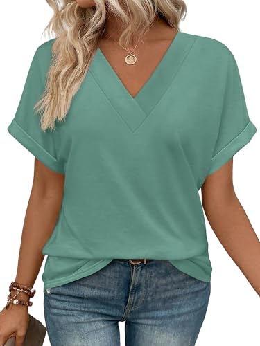 Image of WIHOLL Womens Summer Tops Short Dolman Sleeve Shirts 2026 Fashion V Neck Outfits Clothes