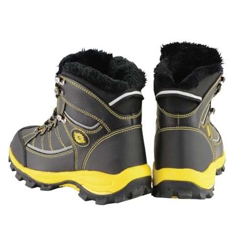 Image of Bazalt-Men's Black & Yellow Water & Frost Proof Leather Boots w /Faux Fur Lining-BLK /Yellow