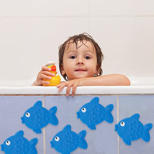 Relaxdays Antirutsch Sticker Badewanne, 5er Set, Fisch-Design, Badewannenaufkleber mit Saugnäpfen, für Kinder, blau