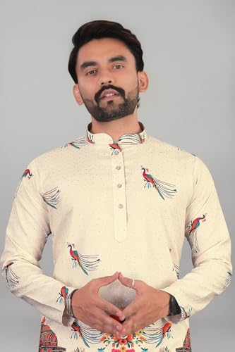 Image of Valaki Kurta Pajama Set for Men Border Printed Traditional Straight Kurta with Pyjama for Men