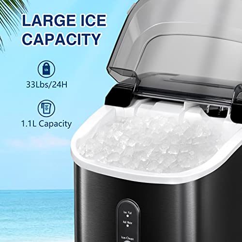 R.w.flame Nugget Ice Maker Countertop, Portable Pebble/Pellet Ice Maker Machine With Auto Self-Cleaning,33Lbs/24Hrs, Ice Scoop And Basket,Stainless Steel Finish Ice Machine For Home Office Bar Party #TOP2