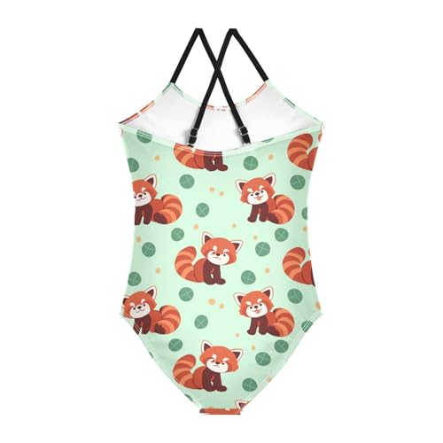 Cute Red Panda Girls One Piece Swimsuits Green Sport Halter Swimwear Beach Bathing Suit 3T2