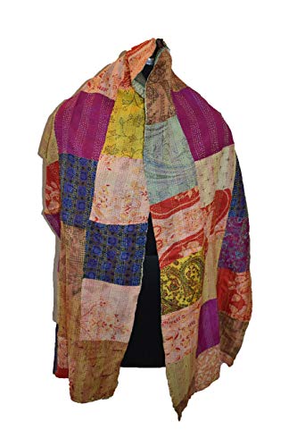 Tribal Asian Textiles Kantha Schal aus indischer Seide, Patchwork-Design, mehrfarbig