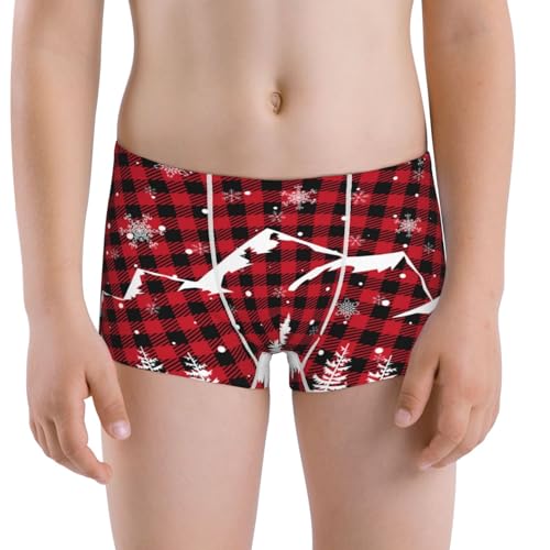 Boys' Cotton Boxer Brief Soft Underwear-Christmas Tree Buffalo Plaid