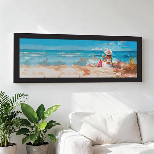 Image of PAINTINGMANTRA Girl Enjoying on Beach Summer Vacation Wall Art Framed Luxury Paintings for Home Decoration, Living room, Bedroom and Office Decoration (99x38 CM)