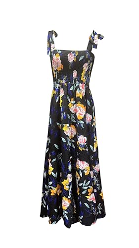 Image of kinstell Women's Summer Boho Spaghetti Strap Square Neck Ruffle Casual Flowy Long Dress Beach Swing Party Maxi Dress