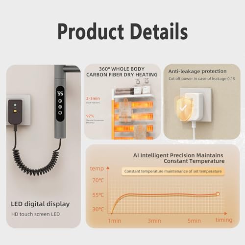 Toallero eléctrico programable con pantalla LED y barras calefactoras móviles 2