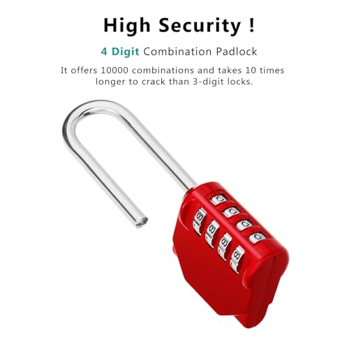 Image of Long Combination Lock, 4 Digit Combination Padlock, Resettable Weatherproof Combo Lock for School, Gym & Employee Locker, Outdoor, Fence | 4 Digit Number Lock for School, Gym & Employee Locker, Weatherproof Padlock Outdoor for Shed, Fence Backyard Gate