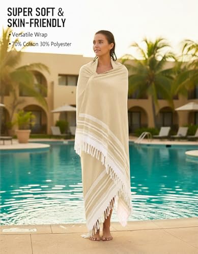 Image of Yongoes Oversized Turkish Beach Towel Blanket Cotton Giant XL Sandproof Towels Huge Linen XXL Extra Large Big Throw Quilt Blankets for Adults Cloud Travel Camping Glamping Accessories Essentials