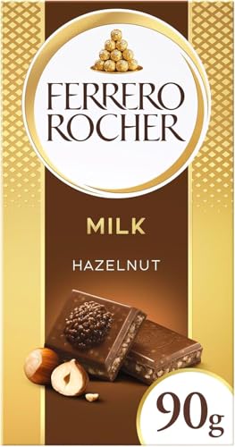 Premium Chocolate Bar 90g | Rich & Creamy Texture | Made with Fine Cocoa | Perfect for Any occasion (Ferrero Rocher Milk Chocolate & Hazelnut Bar 90g)