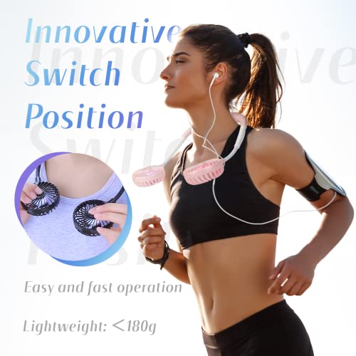 Vagau Portable Cooling Neck Fan, Rechargeable Usb Personal Neck Fan With Colorful Led Lights, 360° Rotation, Wearable Neck Fan Air Conditioner For Office Travel Sport, 3 Adjustable Speeds（Pink） #TOP1