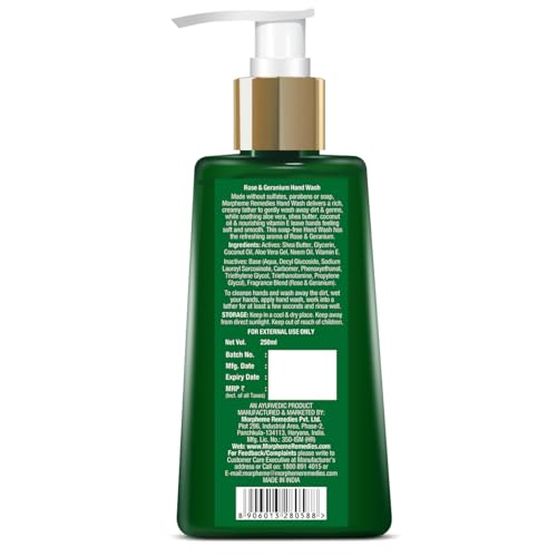 Image of Morpheme Remedies Hand Wash Rose & Geranium, Anti Bacterial, 250ml - Soap Free Hand wash